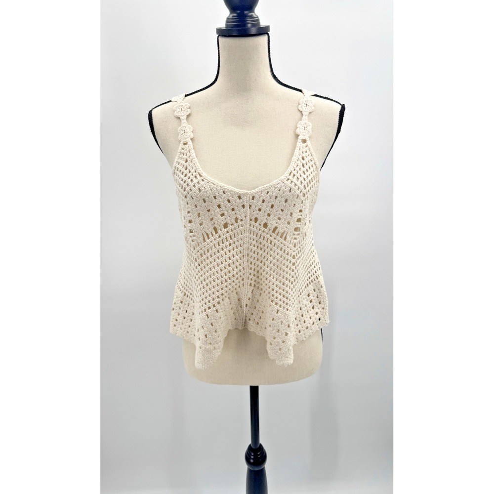 VTG Y2K Rebellion Open Knit Crochet Top Small Bohemian Festival Cottage Beachy